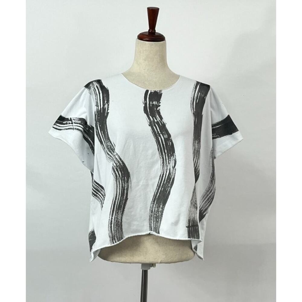 STATE THE LABEL Sz L XL Gray White Cotton T-Shirt Top Boxy Tee Short Sleeve